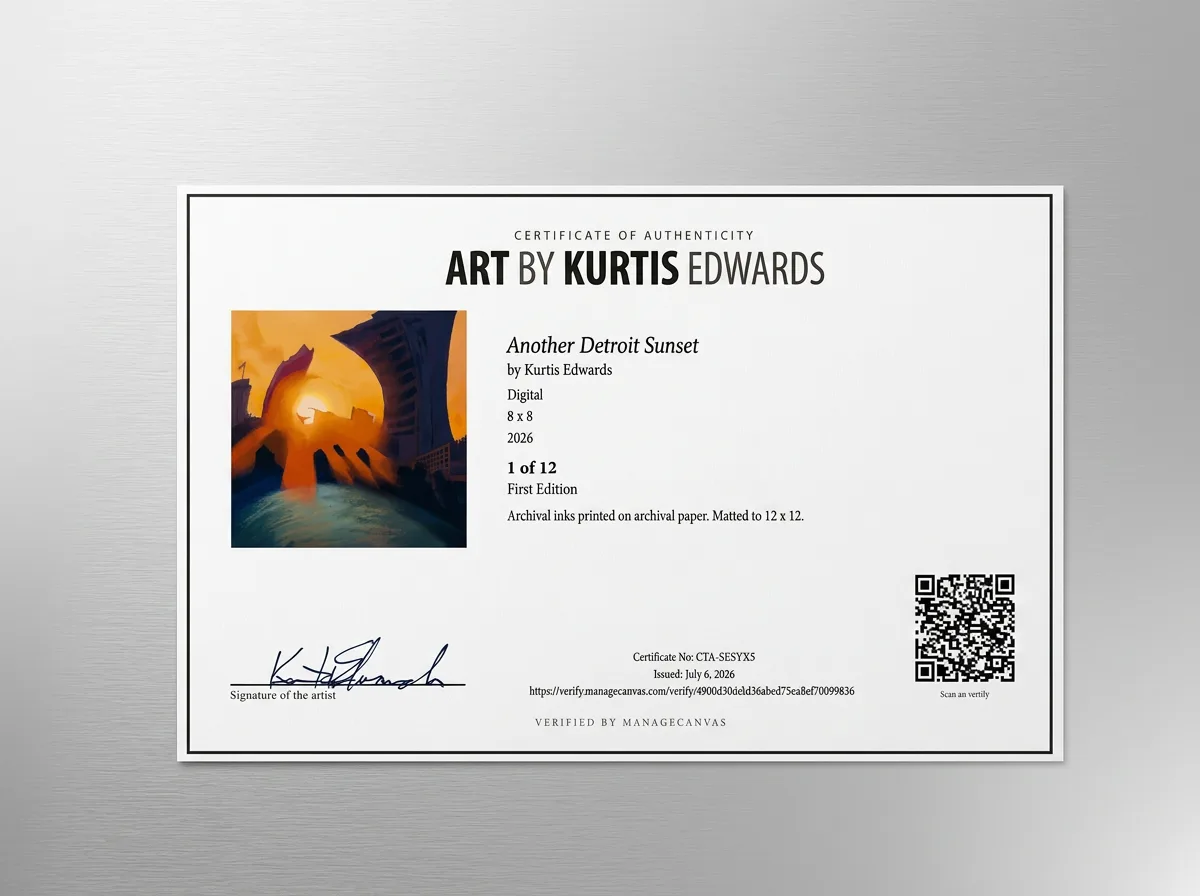 A certificate of authenticity with its edition number and the public verification page confirming the piece is genuine.